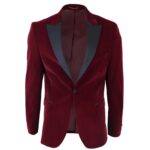 Men’s Burgundy Velvet Slim Fit Tuxedo Blazer Premium Formal Party Jacket