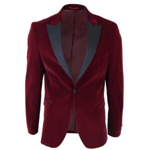 Men’s Burgundy Velvet Slim Fit Tuxedo Blazer Premium Formal Party Jacket